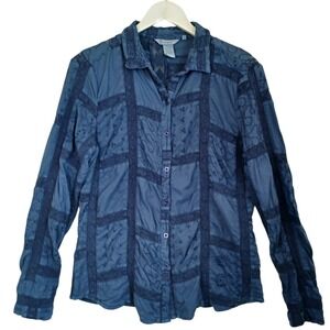 Sundance Womens Blue Cotton Eyelet Lace Patchwork Button Down Shirt Size M
